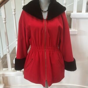 Byblos Red Jacket with Black Faux Fur Collar and Cuffs